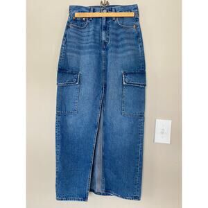 Levi's Premium Women's Denim Ankle Column Cargo Skirt Size 25 Front Slit